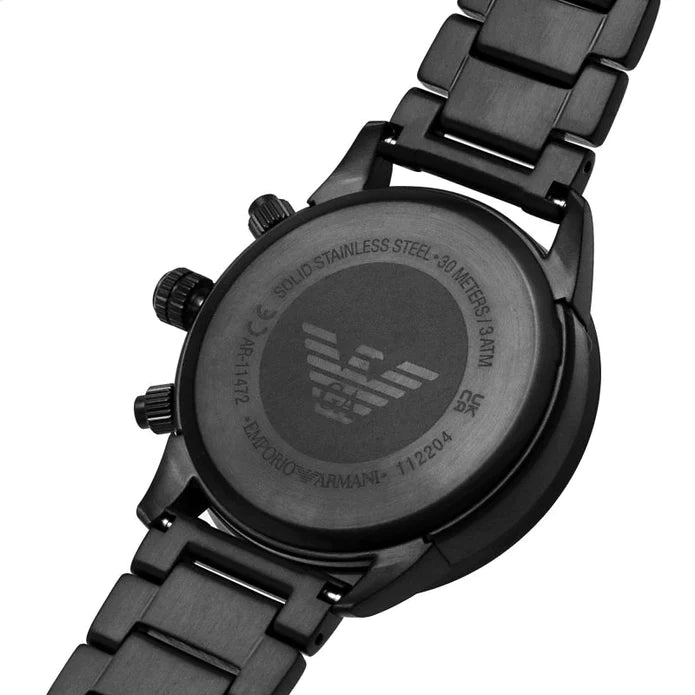 Emporio Armani Men's Chronograph Watch Black Dial Stainless Steel black strap back AR2453