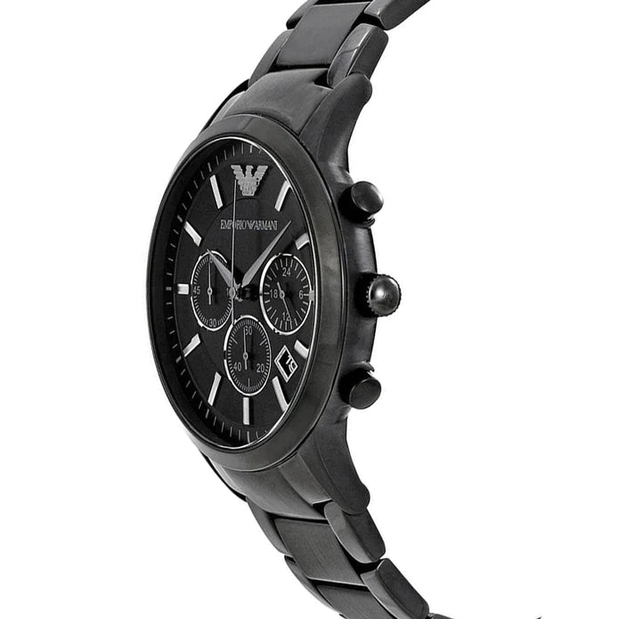 Emporio Armani Men's Chronograph Watch Black Dial Stainless Steel black strap sidew AR2453