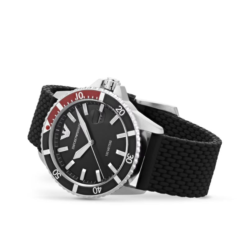 ARMANI MEN'S DIVER WATCH WITH SILICONE STRAP SIDE AR11341