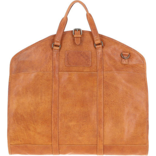 "Tan leather suit carrier bag by Ashwood, Savile model, designed for travel and garment protection. Made from hand-waxed genuine leather, this foldable bag includes designated compartments for shoes and accessories, plus a detachable shoulder strap for versatility. Perfect for business travel, it combines elegance and functionality, ensuring wrinkle-free transport of suits and formal wear."